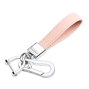 QBUC Genuine Leather Car Keychain,Universal Heavy Duty Metal Key Chain Accessories,Car Fob Key Keychain Holder with 360 Degree Rotatable Snap Swivel and Anti-Lost D-Ring for Men Womenï¼Pinkï¼