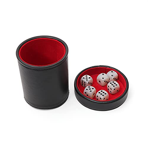 Luck Lab Black Leather Dice Cup With Lid Including 6 Matching Pearl Dice - Red Velvet Interior For Quiet Shaking - Use For Liars Dice Farkle Yahtzee Board Games, Black #TOP3