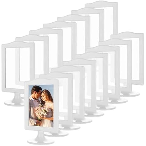 APACALI 15PCS Double Sided Standing Picture Frame 4x6 Pedestal Photo Frame, Plastic Picture Frames White Photo Frames Bulk Standing Photo Holders for Table Numbers, Wedding, Verticaldisplay Cover