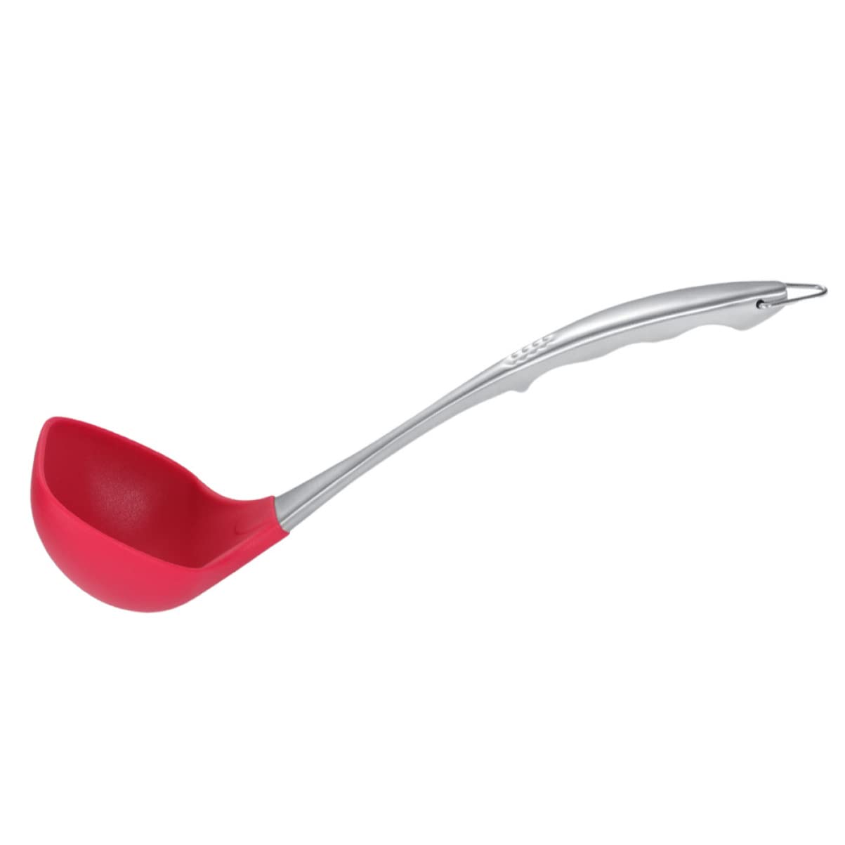 FUNOMOCYA 1Pc Silicone Soup Spoon with Stainless Steel Handle Non Stick Cooking Utensil for Home Kitchen Restaurant Use Easy to Store with Hanging Design Red