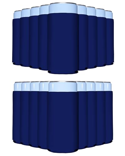 Image of PartyPrints 1000 Pack Navy Blue Blank Slim Can Cooler Sleeves | Plain Seltzer Customizable Bulk Coolers for Beer Bottles & 12oz Tall Cans | Skinny Collapsible Drink Insulated Sleeve