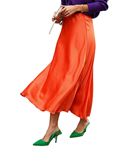 Jupe longue en satin de soie FULBHPRINT style vintage chic