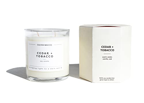 Cedar & Tobacco Scented Candle, Soy Wax Candles For The Home Scented With Phthalate Free Oils, 3.5 X 3 Inch, 8.8 Oz, 37 Hour Burn Time Fall Candles & Home Decor In Glass Jar - Calyan Wax #TOP1