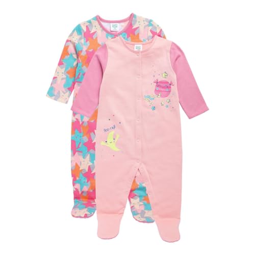 Image of miniklub Baby Girls Round Neck Full Length Knit Sleep Suit, Pack of 2 (Multi Color)
