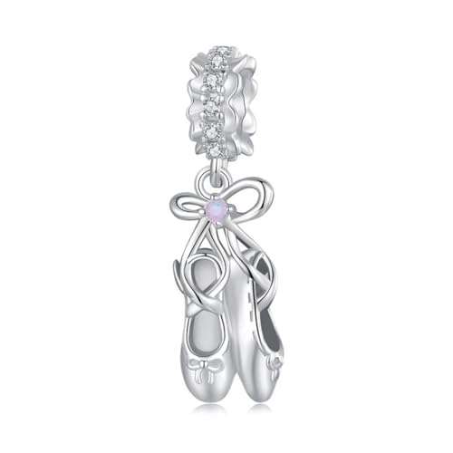 Image of Ballet Charm 925 Sterling Silver Dancer Shoes Anniversary Heart Pendant Family Birthstone Mom Dangle for Pandora Charm Bracelet
