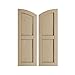Ekena Millwork 12"W x 82"H (78" Low Side) Timberthane Knotty Pine Two Equal Flat Panel w/Elliptical Top Faux Wood Shutters (Per Pair), Primed Tan