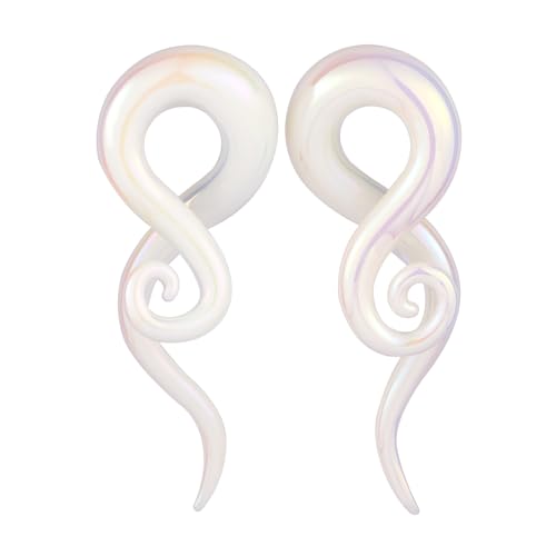Stuppendux 2pc White Ear Glass Spiral Tapers Plugs Tunnels Expander Hanger Gauges Earrings Stretching Body Piercings Jewelry Gauges 2G 6MM