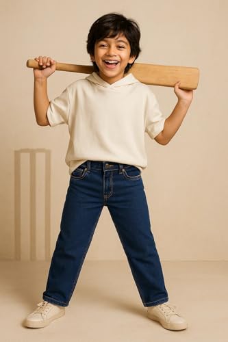 Image of Tales & Stories Boys Slim Fit Denim Jeans | 5-Pocket Stylish Mid-Rise Pants| Durable Cotton Denim Lycra with Button Closure | Casual Wear