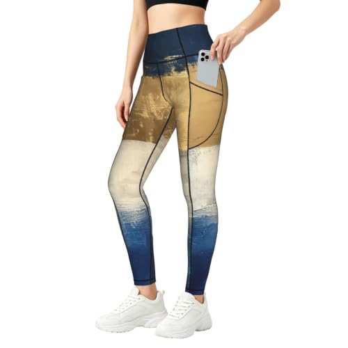 Pantalones de yoga holgados mujer leggings de descanso largos estampado azul y blanco