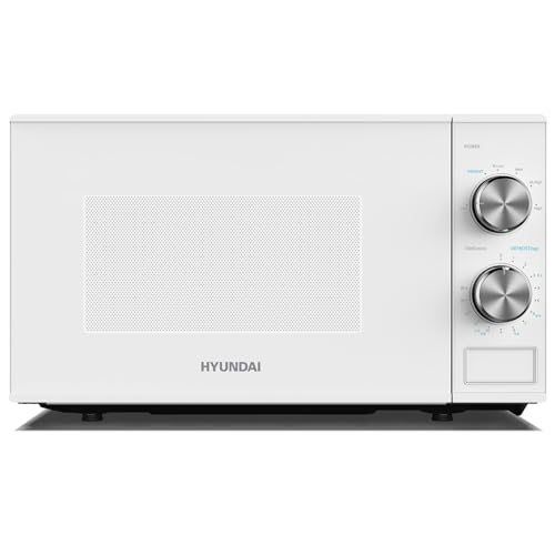 Hyundai 800W 20L White Solo Microwave Dial Control Stainless Steel Interior Defrost Function 6 Power Levels 24.5cm Turntable