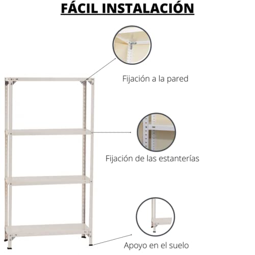 Pack 2 estanterías modulares, Fabricadas en Acero Color Blanco, 4 Baldas Capacidad de Carga máxima 200kg. 150cm x 75cm x 30cm. Ideal para garajes, talleres, almacenes y decoración. Gran Capacidad