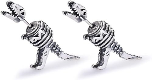 Sunyobao ヒップホップ風 ピアス メンズ レディース シルバー925 純銀イヤリング 金属アレルギー対応 かっこいい ドラコン 恐竜ピアス 男女兼用 両耳用 成人式 ファッションアクセサリー