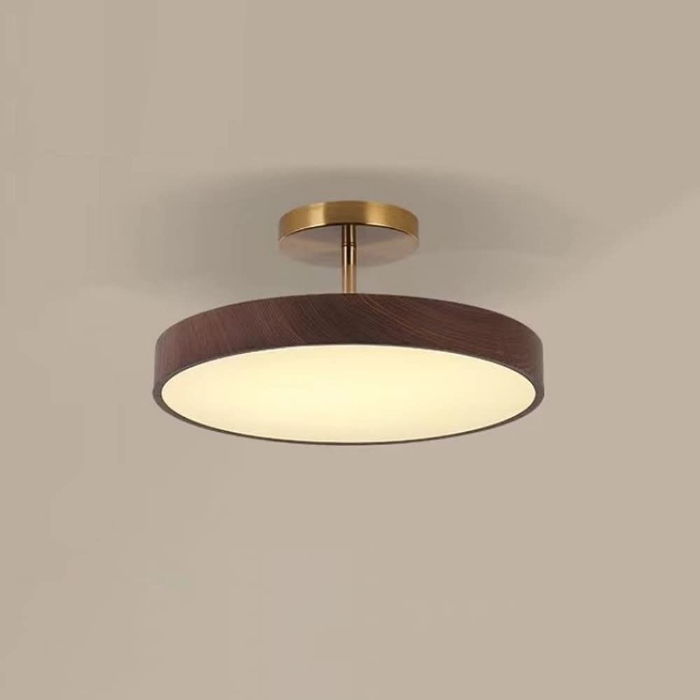 LYMSXAZOU Dimmable Semi Flush Mount Ceiling Lighting Fixture Wood Pattern LED Light Modern Simple Close-to-Ceiling Lamp 18W Pendant Lights for Aisle Corridor Kitchen (Color : Walnut)