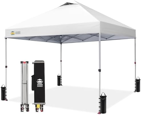 CROWN SHADES Patented 10ft x 10ft Outdoor Pop up Portable Shade Instant Folding Canopy with Carry Bag, White