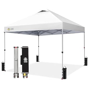 CROWN SHADES 10×10 Pop Up Canopy Tent with One Push Setup, Grid White