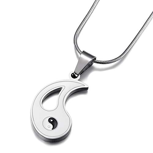MOO&LEE Yin Yang Couples Necklace for Men and Women Unisex Friendship Pendant with 22 Inches Stainless Steel Snake Chain4