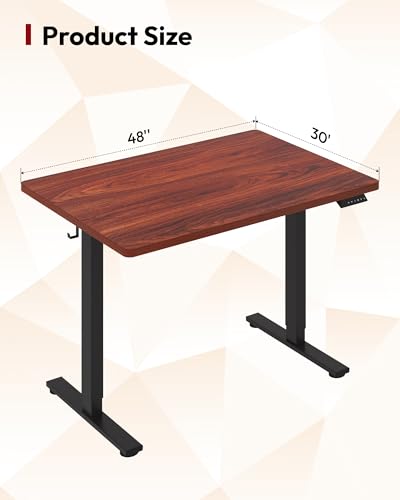 Image of SANODESK Electric Standing Desk 48 x 30 Inches Whole-Piece Desktop Height Adjustable Stand Up Desk w /6-Button Controller Ergonomic Computer Desk for Home Office, Black Frame + Mahogany Tabletop