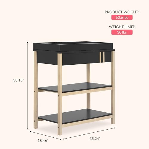Image of Dream On Me Soho Baby Changing Table in Matte Black Vintage, Crafted with Sustainable New Zealand Pinewood, BSA & Greenguard Gold Certified, Portable Changing Table
