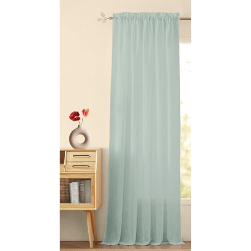 Image of HOMEMONDE 10 Feet Long Door Sheer Curtains for Hall and Entry Way 1 Piece Luxury Light Filtering Sheer Curtain with Rod Pocket Style (120 Inches, Silver Grey)