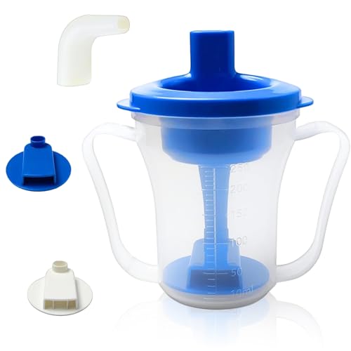 HXY Dysphagia Regulating Drinking Cup for Elderly-Having Difficulty Swallowing,Dispenses 5 cc or 10 cc of Liquid Helps to Prevent Choking,Liquids Only Dysphagia Cup for Stroke Limited Mobility (Blue)