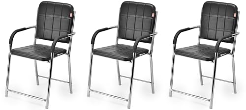 Image of Office Chair Visitor Chair with arm Rest with Steel Frame and Cushioned seat Back, Chair Without Wheels Holds up to 110 kg Heavy Design (3, Black, Standard)
