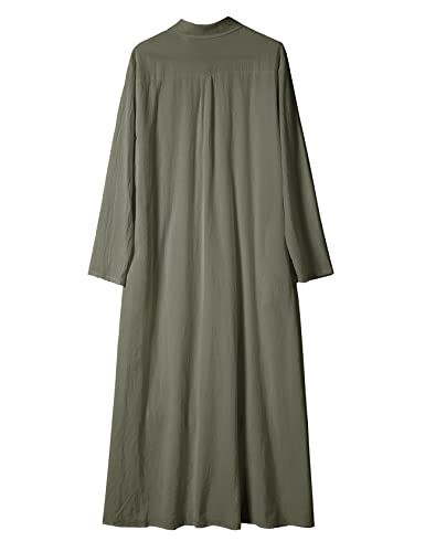 Image of Ladyful Women's Cotton Linen Maxi Dress Summer Long Sleeve Shirt Dress | Button down, Collared, Pockets, Solid color /Striped, Summer Caftans for women, Plus size, Cotton maxi dress for Party, Beach