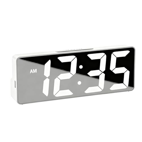 Extraible Digital Alarm Clock Bedside for Kids Mains Powered Battery Alarm Clocks, LED Travel Clocks for Bedrooms Office, LED Kids Alarm Clock with Time Date Temperature Snooze 12/24H (White)