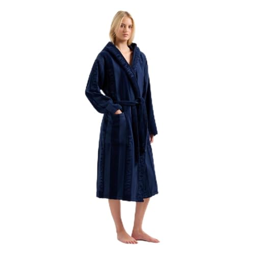 Emporio Armani Unisex Logo Stripe Soft Cotton Hooded Bath Robe