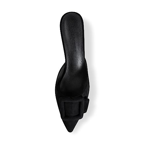 Image of Fericzot Mule Slippers for Women,Slingback Buckle Pumps Pointed Toe Kitten Heels Shoes Slides Backless Dress Sandals