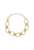 Breil, Collezione Amelié, Bracciale Donna in Acciaio IP Gold, con Anelli Ovoidali e Doppi Anelli a Giunzione, Chiusura a Moschettone Ovale, Lunghezza Regolabile 15-21 cm