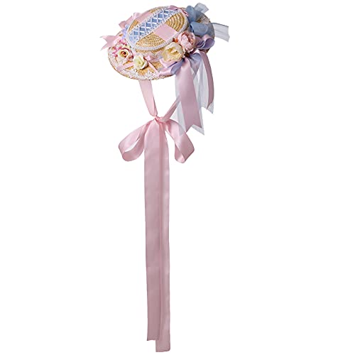 Sombreros de paja de flores de encaje para fiesta de té para mujer, rosa, S Cover