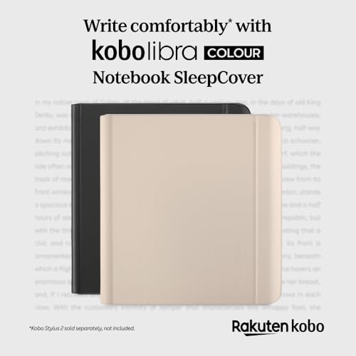 Image of Kobo Libra Colour SleepCover Case | Black Notebook | Sleep /Wake Technology | Built-in 2-Way Stand | Vegan Leather | Compatible with 7 inch Kobo Libra Colour eReader