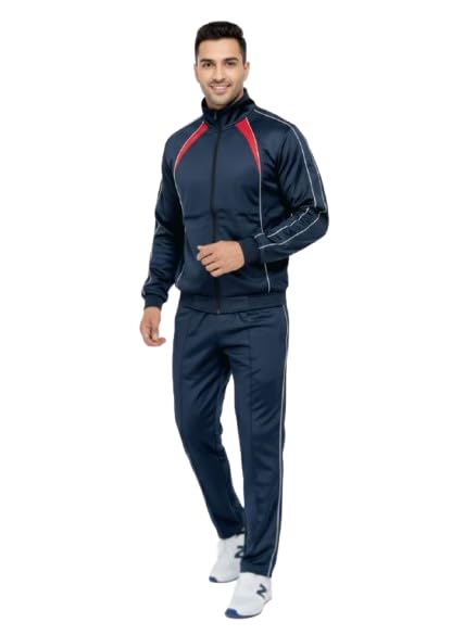 Image of Men's Premium Athletic Tracksuit Set - Full Zip Jacket & Joggers | Black with Red Panels | Sportswear for Gym, Running & Casual Wear
