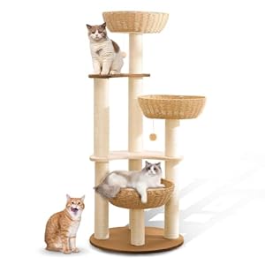 52″ Modern Cat Tree Tower for Large Cats, 3Cat Nests Manual Hand Woven Multilevel Huge Paws Pals Cat Tree, Wood Cat Tower, Cat Scratching Tree, Cat Condo, Cat Lover Gift, Real Branch Luxury Cat Condo