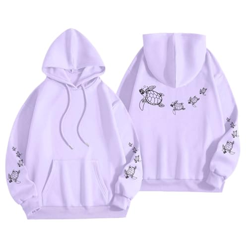 Generisch Sudadera con capucha para mujer con estampado de tortuga en la espalda y mangas, suéter informal de gran tamaño para amantes de los animales, sudadera suave con diseño marítimo