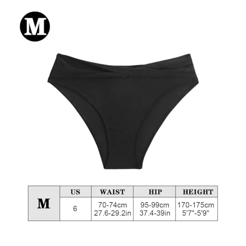 Women's Twist Bikini Bottoms, Tummy Control Ruched Swimsuit Bottom, High Stretch and Stylish for Beach Vacations, Pool Parties, Sunbathing, M Size Black3