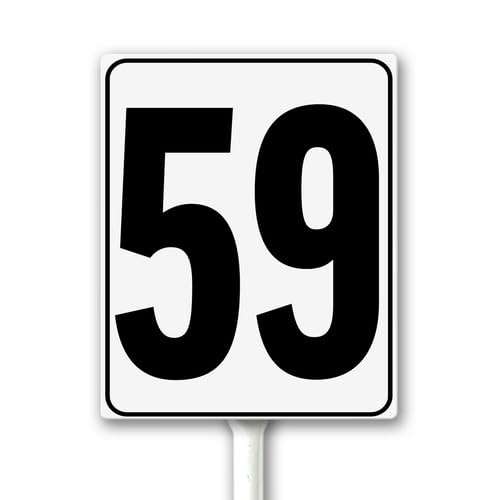 Aluminum Number Sign 59 White & Black House Signage, Speed Limit Street Sign, 20x30 CM Number Yard Sign With Stake for Parking Lot Private Property Business Gas Station Indoor Outdoor Use