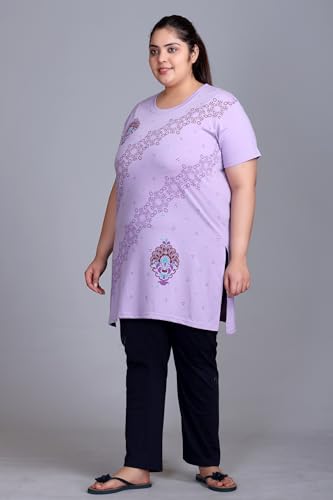 Image of In Love Women's Plus Size Printed Cotton Night Suit Set Short Sleeve | Cotton fabric - soft night suit set for sleepwear and home comfort
