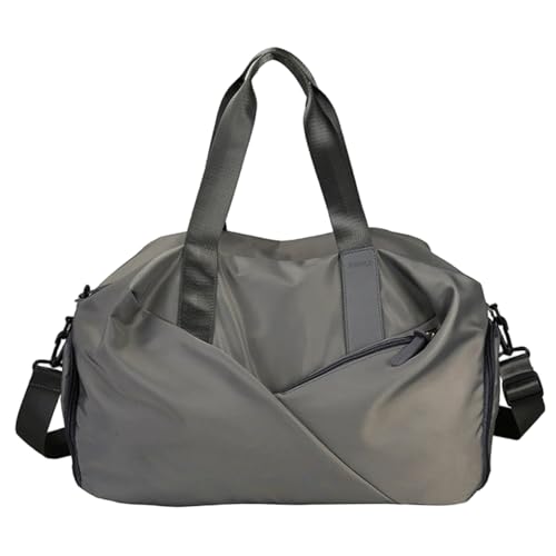 Gym Bag Waterproof Nylon Sports Duffel Bags with Wet Pocket Shoes Compartment Adjustable Strap for Travel, Weekend, Camping, Grey