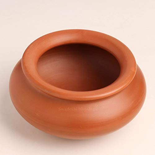 Swadeshi Blessings Exclusive Range Unglazed Earthen Dahi Handi/Curd Pot/Mitti Handi/Clay Pot with Lid, Also for Serving (with Natural White Firing Shade) (Red Traditional 1.3 Litres) - Thumbnail 2