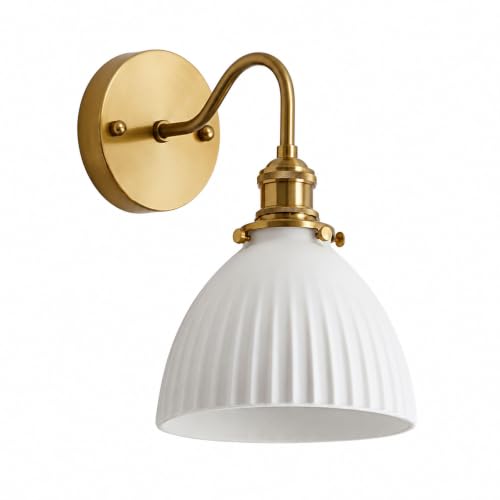 NICRX 17 cm Keramik-Wandleuchte E27 Vintage Wandlampe Gold (C)