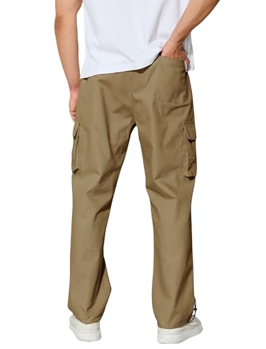 Men's Cargo Pants with Pockets Cotton Outdoor Elastic Waist Hiking Pants Casual Baggy Jogger Sweatpants4