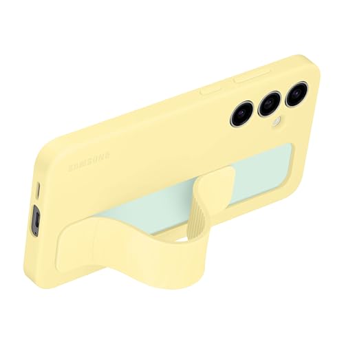 Image of Samsung Galaxy S24 FE Standing Grip Phone Case, Protective Silicone Cover with Hand Strap, Hands-Free Kickstand, Soft Touch, Durable Design, US Version, Yellow