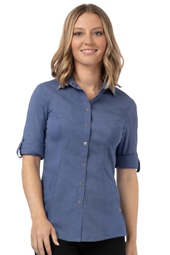 Chef Works Women's Seville Shirt with Mesh Panels, Blue, Small