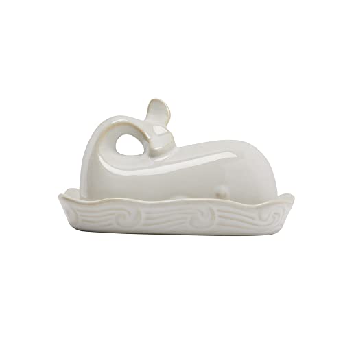Creative Co-Op Coastal Stoneware Whale Shaped Butter Dish, White #TOP2