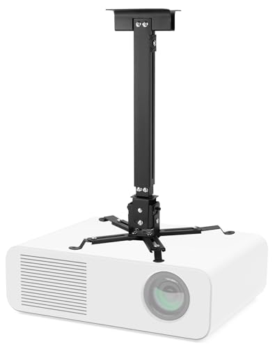 QWORK® Soporte Universal para proyector de Techo, Giratorio 360°, ángulo de inclinación de 15°, telescopio 40-63 cm, Capacidad de Carga hasta 15 kg - Negro