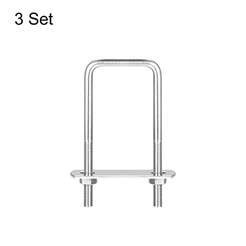 Image of uxcell Square U-Bolts, 3 Sets 37mm(1.46 inch) Inner Width 90mm Length M6 304 Stainless Steel U Clamp Bolt with Nuts and Plates, for Boat Trailer