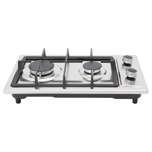 Czyurachel Gaskochfeld mit 2 Anzahl der Brenner, 3KW+1,75KW, Arbeitsplatte/Einbaumontage Gas Stove, Gas Herdplatte mit Druckreduzierventil, Kompaktes Design 51 x 31 x 10cm