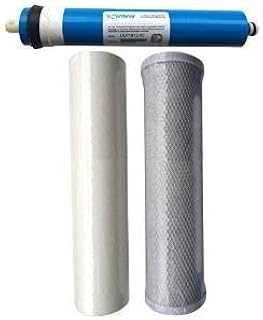 CFS – 3 Pack Replacement Water Filter Set includes Sediment, Carbon Block Cartridges & 75 GPD Membrane Compatible with 10" Reverse Osmosis Models – Removes Bad Taste – 3 Stage RO Filtration System