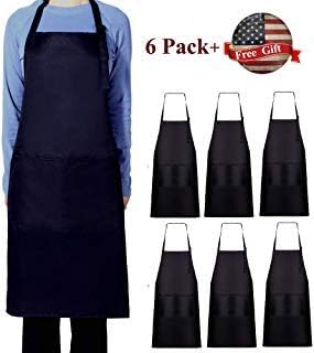 Kitchen Black Apron with 3 Pocket,Chef Apron,6 Pack,32 x 28 Inches,Adjustable Neck Strap,Extra Long Ties,Machine Washable,Durable Comfortable and Easy Care.Professional Cooking Apron for Woman and Man